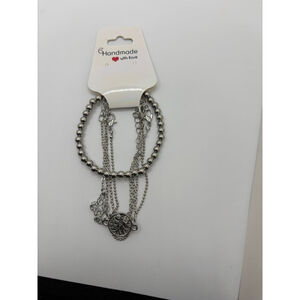 Silver Beaded Charm Bracelet Set NWOT
